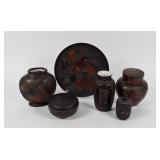 6 Pieces of Japanese Barkware Polychrome Enamel...