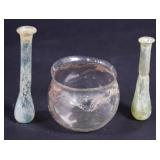 3 Roman Glass Vessels Including Two Unguentaria...
