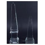 Two Clear Glass Obelisks of Graduated Height