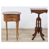 Two Antique Style Inlaid Wooden Side Tables