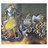 Nawal Al-Atiq Oil on Canvas Stylized Mourning...