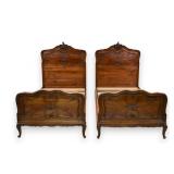 A Near Pair of Louis XV Style Twin Wood Bed Frames