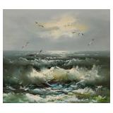 J. Pinavi Oil on Canvas Seascape