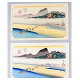 2 Hiroshige Woodblock Prints Kanaya The Far...