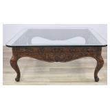 French Country Carved Wood Coffee Table with...
