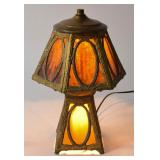 Art Nouveau Style Slag Glass Hexagonal Boudoir...