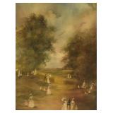 A. Montesinos Oil on Board Park Scene with Figures