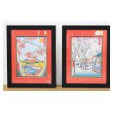 After Hiroshige Pair of Prints Maple Trees and...