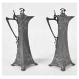 Pair of WMF Art Nouveau Jugendstil Pewter Ewers
