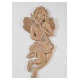 Hand-Carved Wood Wall Sculpture of a Cherub