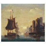James Holland Oil on Canvas Harbor Scene