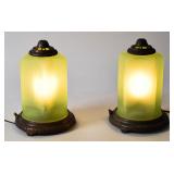 Pair of Antique Green Frosted Satin Glass...