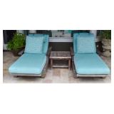 Pair Giati Teak Loungers and Barlow Tyrie Table