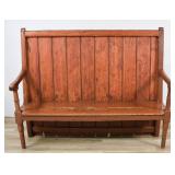 Antique English Softwood High-Back Settle Bench