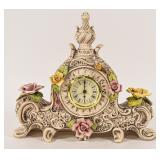Large Porcelain Floral Encrusted Mantel Clock...