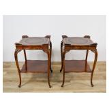 A Pair of Louis XV Style Leather-Top End Tables