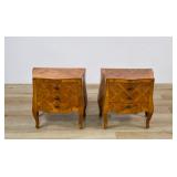 A Pair of Italian Parquetry Bombe Commodes for...