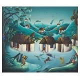 Bourmond Byron Oil on Masonite Haitian Village...