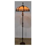 Slag Glass and Polychrome Metal Floor Lamp with...