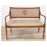 Regency Style Caned Wood Settee with...