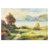 Signed Oil on Canvas Autumnal Lake Landscape