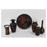 6 Pieces of Japanese Banko Barkware Ceramic...