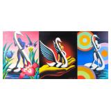 Mark Kostabi Trio of Oils on Canvas, 1996