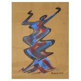 Siqueiros Acrylic on Paper Dancing Figure