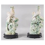Pair Carved Dushan Jade Phoenix Sculptures