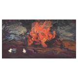 Philip Stein Oil on Board Fire Scene