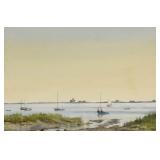 Jack Garver Watercolor Coastal Harbor Scene