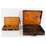 2 Leather & Wood Artist Supply Boxes