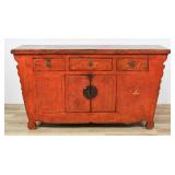 Chinese Provincial Style Red Lacquer Wood
