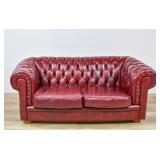 Red Oxford Leather Chesterfield Loveseat