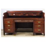 American Mahogany Roll-Top Pedestal Desk