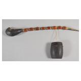 Japanese Carved Wood Opium Pipe w/ Matching