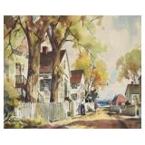 John Hare Watercolor Coastal Village Scene