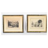 Pair Etchings French Architectural Views