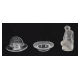 3 Lalique Crystal Objects Incl Figurine Bowl