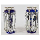 Pair Bohemian Cobalt Blue Overlay Glass