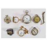 7 Pocket Watches & 1 NIA Travel Clock Incl.