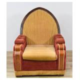 Art Deco Velvet Armchair w/ Burl Wood Accents