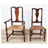 2 Queen Anne Style Stained Hardwood Rush Seat
