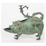 Archaic Style Cast Brass Boar Oil Lamp