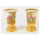 Pair of Dresden Trumpet Vases