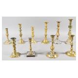 10 Antique Turned Brass Candlesticks