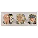 3 Royal Doulton Glazed Ceramic Character Jugs