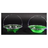 2 Pressed Green Uranium Glass Dishes
