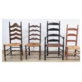 4 Early American Ladderback Chairs