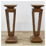 Pair Empire Revival Burl Wood Vitrine